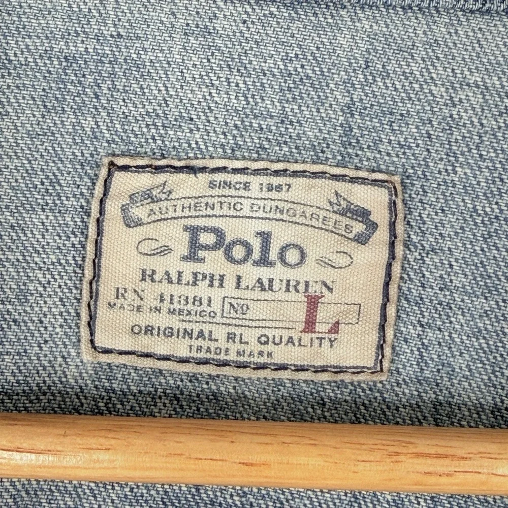 VTG 90s Polo Ralph Lauren Jean Jacket Adult (Large) Blue Denim USA Fabric - Picture 4 of 13